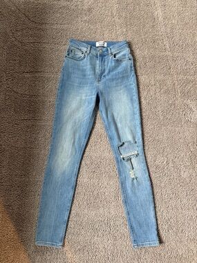 Reformation Light Blue Distressed Straight-Leg Jeans